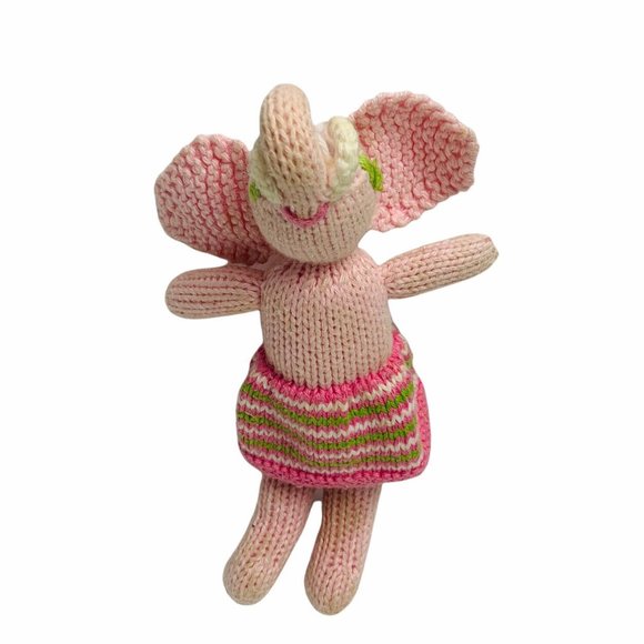 Blabla Elephant Plush Doll Rattle Baby Lovey Toy Bla Bla Stripes Pink Crochet 7” - Picture 1 of 5